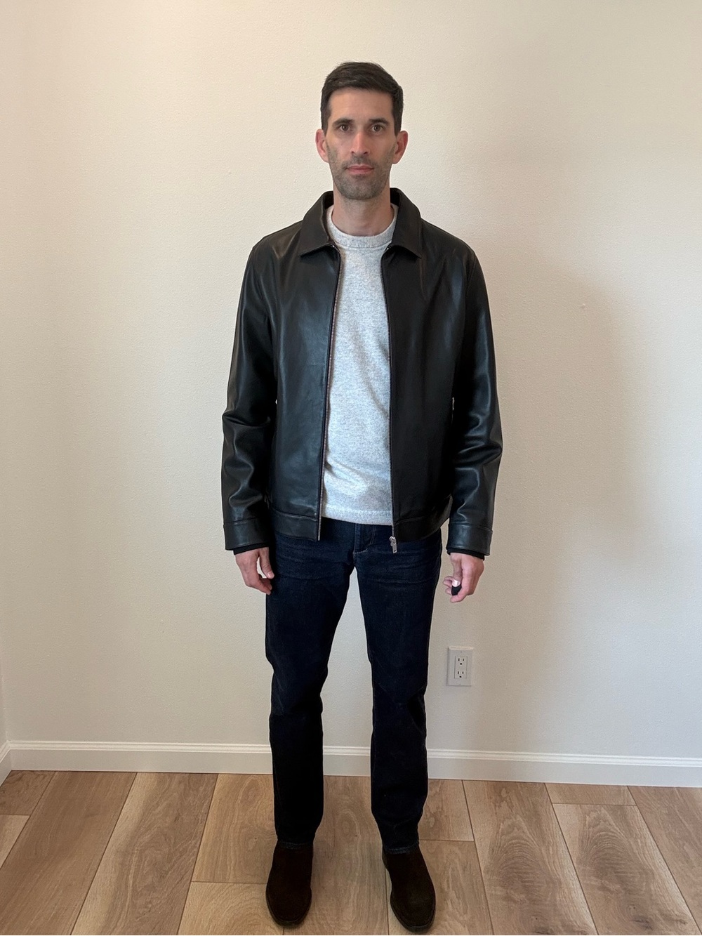 Theory Black Leather Zip Bomber Jacket - Picture 3 of 8